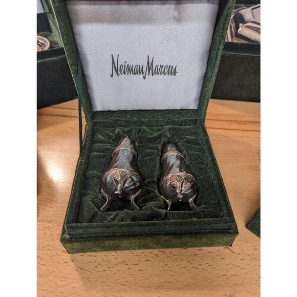 Vintage 7 pc Neiman Marcus Silver-Plated Serving Set in Green Velvet Box - Picture 7 of 16